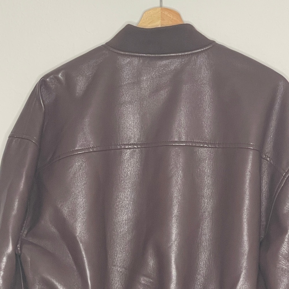 Babaton Chocolate Brown Leather Bomber Jacket - Picture 8 of 13